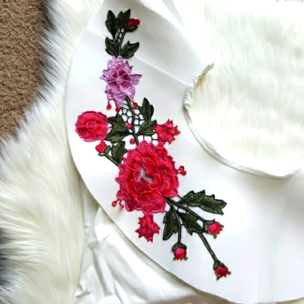White embroidered off shoulder onepiece bodysuit - Picture 5 of 6